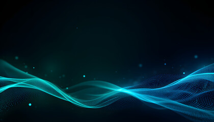 Dynamic abstract waves in blue tones with glowing dots against a dark background