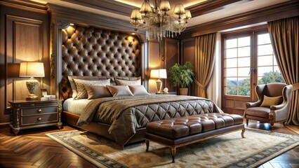 Indulge in lavish brown master bedroom designs. High-resolution images showcase deep depth of field photography.