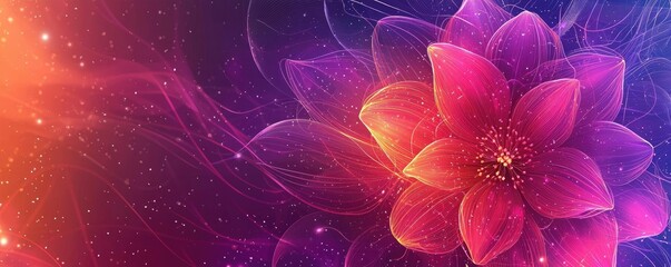 Cosmos floral abstract background concept. Vibrant digital art of a blooming flower with colorful swirling background.