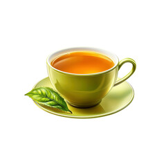 Aromatic Cup of Green Tea with Fresh Leaf