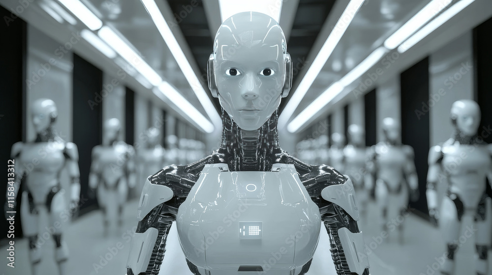 Poster abstract technology ai computing and world concept working data of artificial intelligence and futur