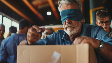 Blindfolded Man Capturing Intense Emotions