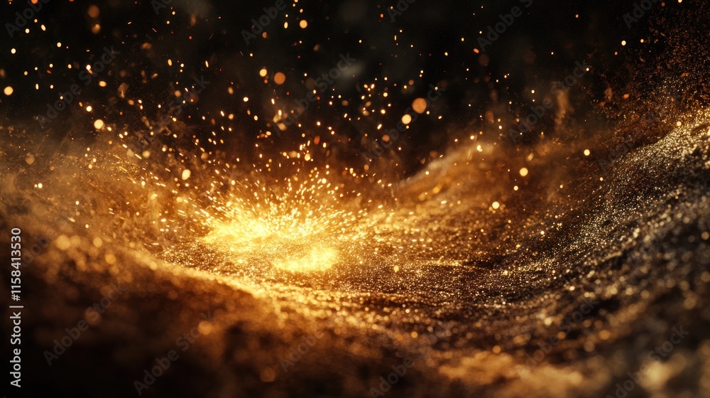Aufkleber glowing sparks and particles burst from a dark, textured surface.