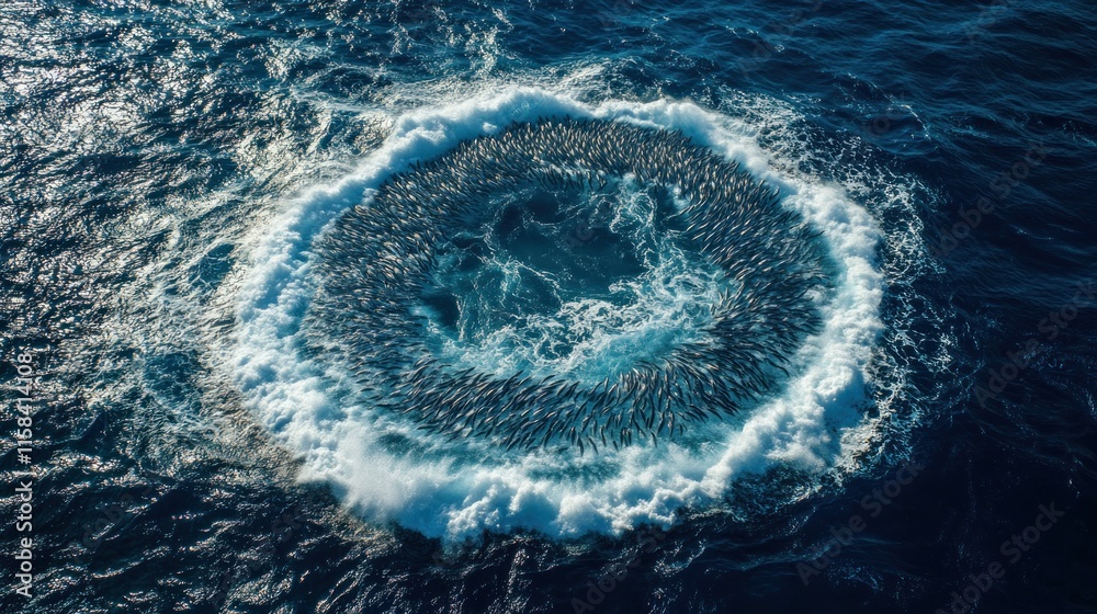 Aufkleber aerial view of a circular wake in the ocean, created by an underwater explosion or impact.