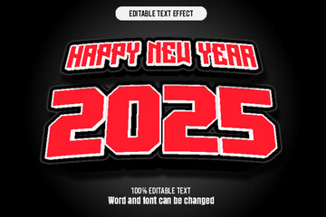 Happy new year 2025 editable text effect 3d emboss cartoon