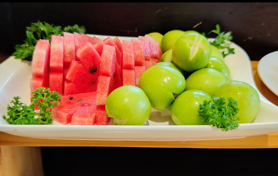 Dish of water melon and Jujube 