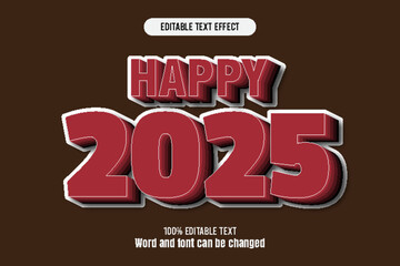 Happy 2025 editable text effect 3d emboss cartoon