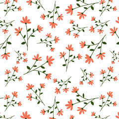 Floral Seamless Pattern, flat style vector flowers, spring, summer background