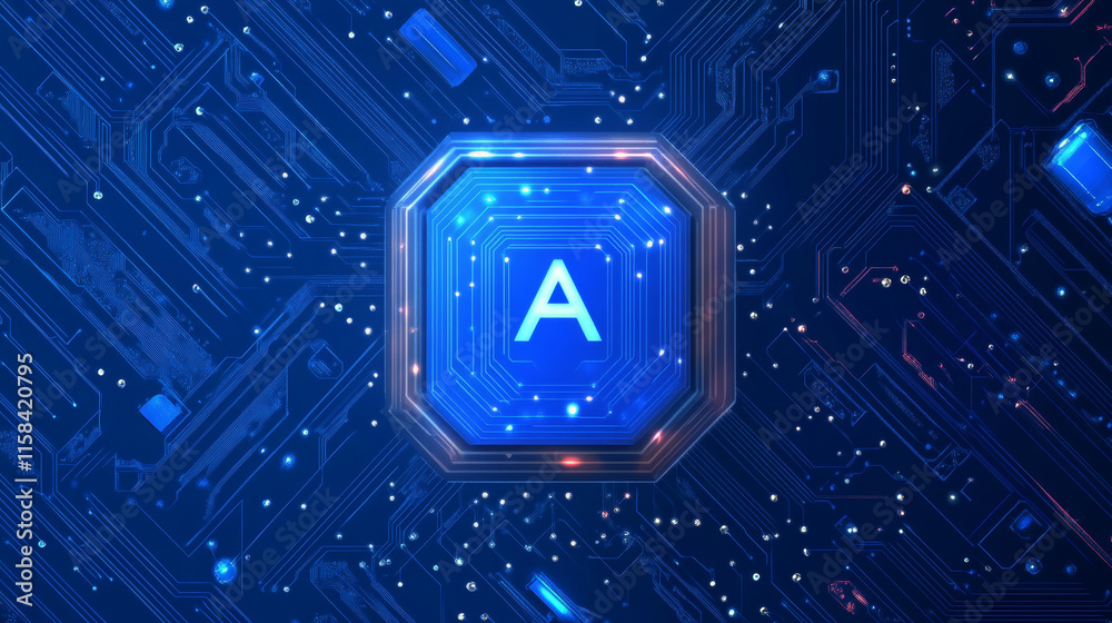 Poster ai chip background on technology blue background. circuit board. ai tech bg. artificial intelligence