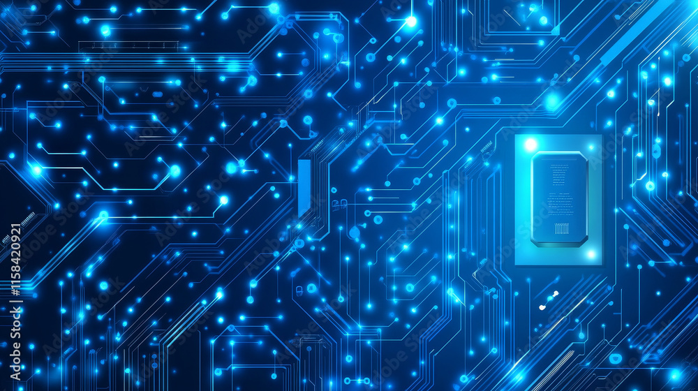 Poster ai chip background on technology blue background. circuit board. ai tech bg. artificial intelligence