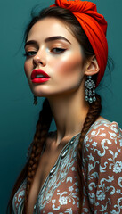 vogue beauty model, hyperrealism, with white tones