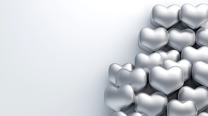 Heartwarming silver heart shapes minimalistic studio still life elegant close-up love concept