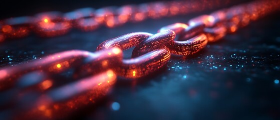 Glowing red chain links close-up.
