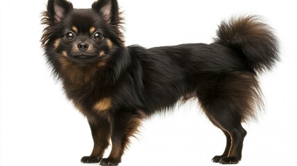 Obraz premium Playful black pomeranian dog indoor studio pet photography bright background close-up animal portrait