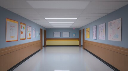 Empty pediatric clinic featuring vaccination posters, conveying a message of preparedness and public health awareness in a serene and hygienic environment.