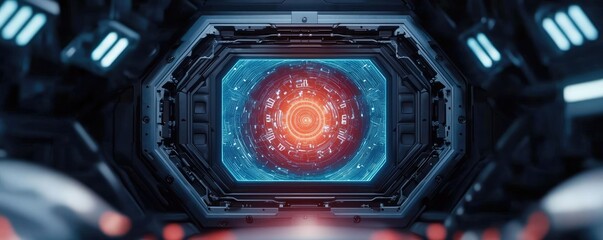 Fototapeta premium Gear Mechanism concept. Futuristic interface featuring a glowing core and advanced technological design.