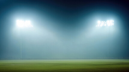 Football match under foggy floodlights stadium sports photography nighttime atmospheric