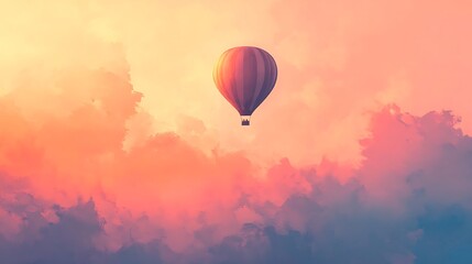 Obraz premium Silhouette of a hot air balloon in soft morning light against a pastel sky