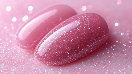 Fototapeta premium Sparkling pink nail art display glamorous studio beauty shot