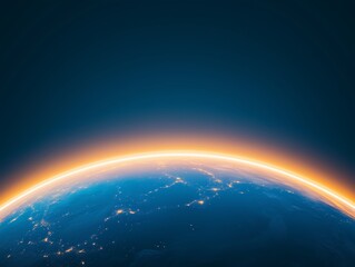 Obraz premium Space View of Earth Dawn With Bright Atmospheric Rim and Continental Lights Representing New Day and Global Energy