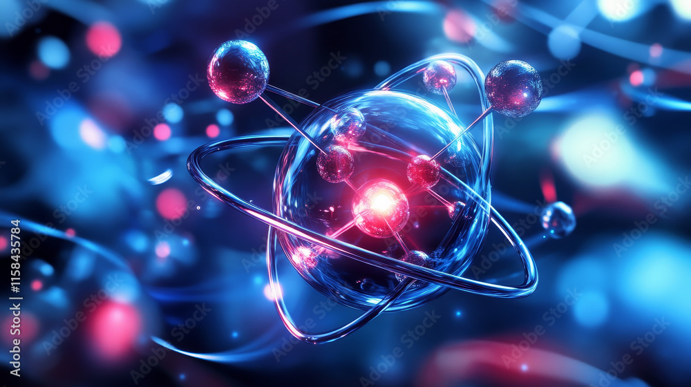 Poster abstract artificial intelligence on atomic and technology background with computer systems circuit b