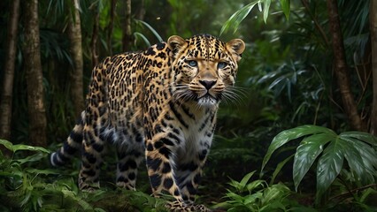 Amur leopard on jungle, realistic AI generate Image