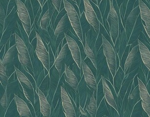 Fototapeta premium Teal Green Leaves Pattern Abstract Botanical Design
