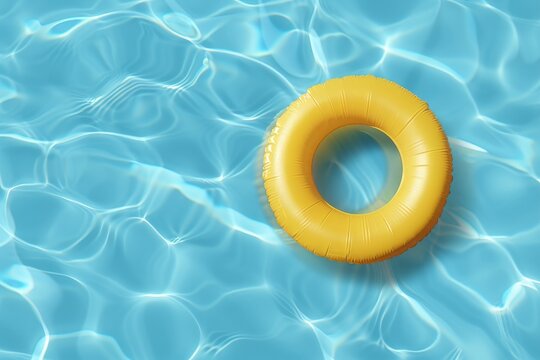 Yellow Inflatable Ring in Swimming Pool