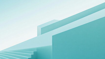 Fototapeta premium A minimalistic geometric composition, sleek polygonal shapes in pastel cyan and cream tones, a clean and airy aesthetic