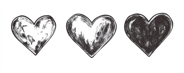 Heart doodles set. Hand drawn hearts collection. Romance and love illustrations.