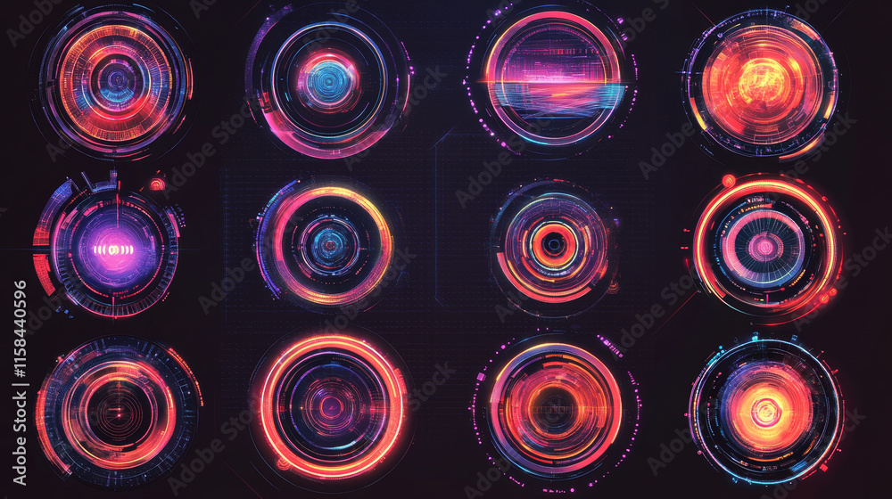 Aufkleber set of circle abstract digital technology ui futuristic hud virtual interface elements sci- fi moder