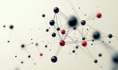 Abstract representation of molecular structures with interconnected spheres in various colors on a light background.