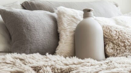 Hot water bottle resting on a cozy bed, providing warmth and comfort during cold nights. Embracing the simple pleasures of home and relaxation.