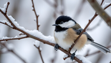 Fototapeta premium A detailed image of a black-footed chibi nestled among the bare branches of a tree