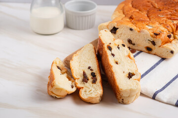 raisin whole wheat bread slices. Perfect for recipe, article, catalogue, or any commercial purposes. with copy space.