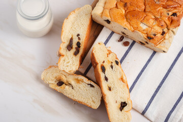 raisin whole wheat bread slices. Perfect for recipe, article, catalogue, or any commercial purposes. with copy space.