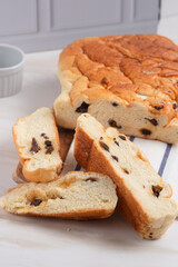 raisin whole wheat bread slices. Perfect for recipe, article, catalogue, or any commercial purposes. with copy space.