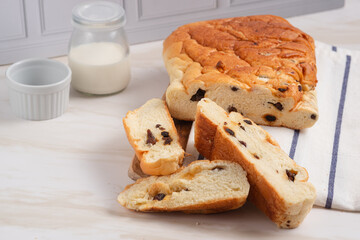 raisin whole wheat bread slices. Perfect for recipe, article, catalogue, or any commercial purposes. with copy space.