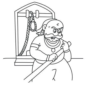 Cute cartoon hand drawn vector Indian executioner coloring page.