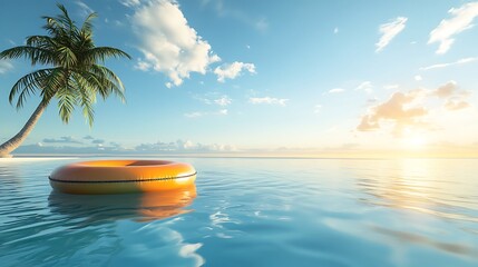 Relaxing pool with a vibrant raft floating on calm water under a sunny sky