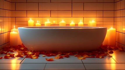 Romantic bathtub scene with candles and rose petals. (2)