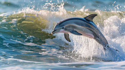 Naklejka premium Dolphin Joyfully Leaping Through Ocean Waves
