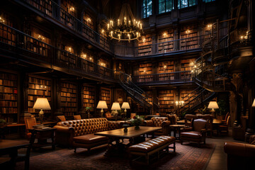 Aesthetic and Serene Ambiance of an Erudite Library with Vast Book Collection