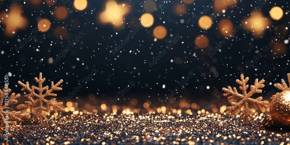 Poster christmas frame adorned with gold snowflakes creates a festive atmosphere. the border features sequi