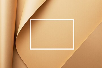 Obraz premium Layered beige paper background with a white rectangular frame. Minimalist design concept, suitable for mockups, branding, or presentation purposes. Ai generative