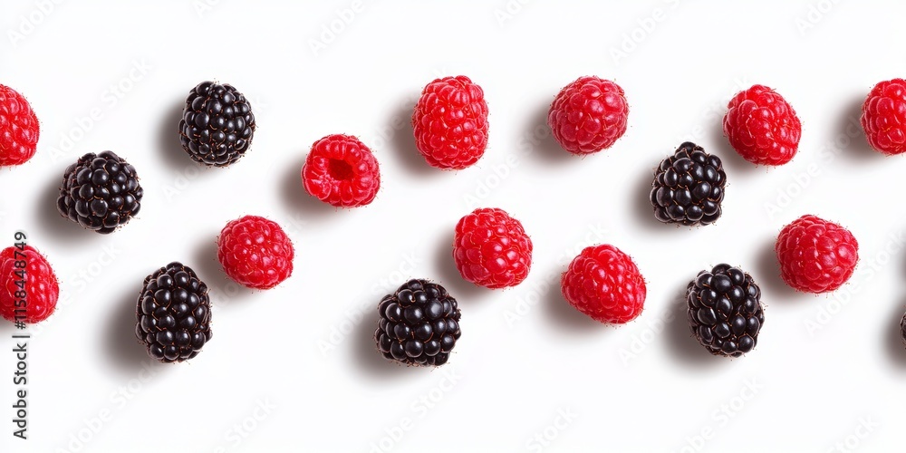 Aufkleber isolated berries featuring fresh raspberries and blackberries on a white background, showcasing the 