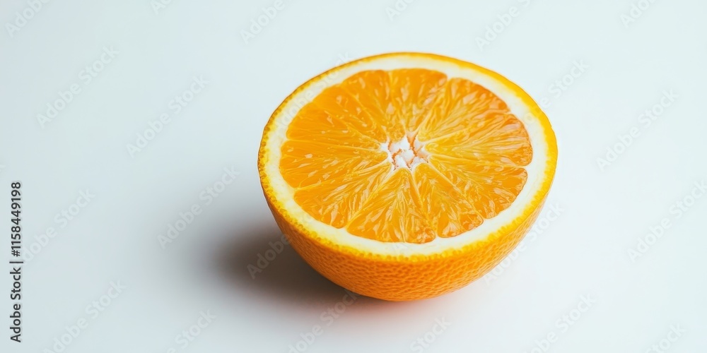 Poster half an orange displayed in isolation on a white background, showcasing the vibrant color and textur
