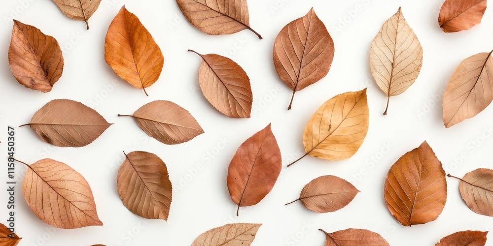 Poster autumn creative composition featuring dried leaves arranged on a white background. this fall concept