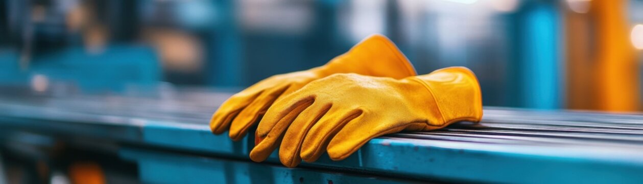 Worker's gloves resting on idle machinery, symbolizing the pause in productivity and the need for safety in the workplace.