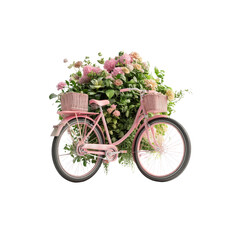 Pink Bicycle Adorned with Blooming Flowers and Greenery